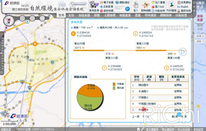 面積查詢時一併進行鄉鎮市等面積分析