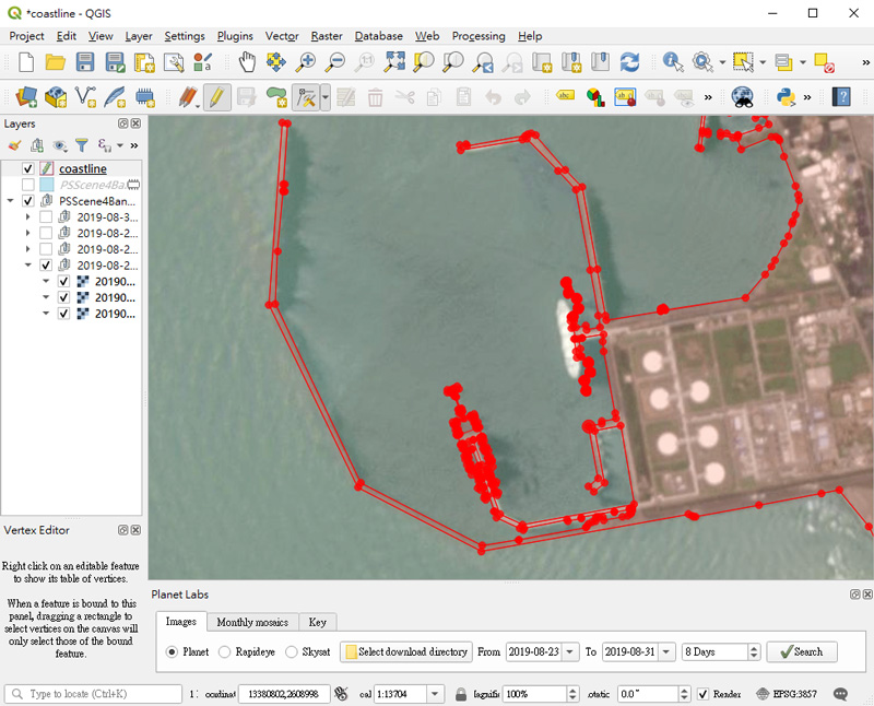 QGIS讀取Planet API永新漁港影像