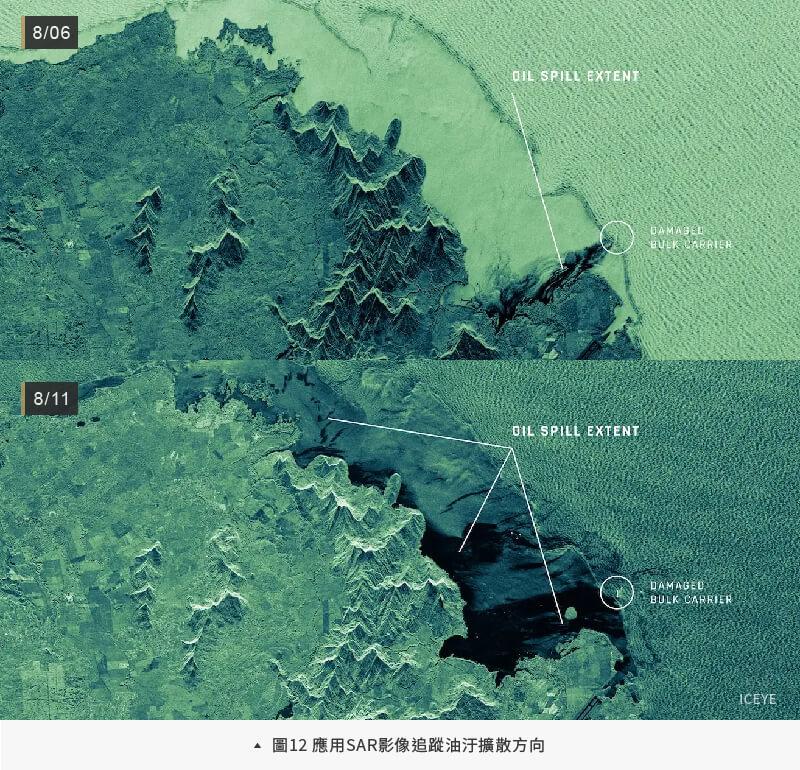 圖12 應用SAR影像追蹤油汙擴散方向